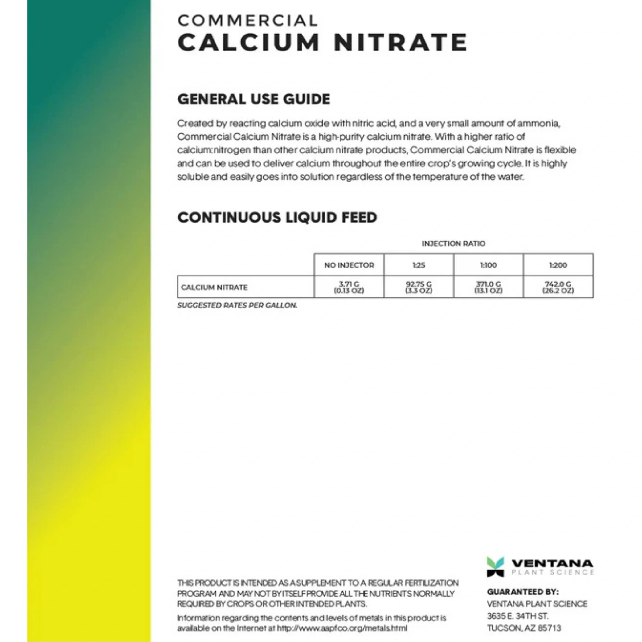 Ventana Plant Science - Calcium Nitrate (17-0-0) 23.5% Ca.