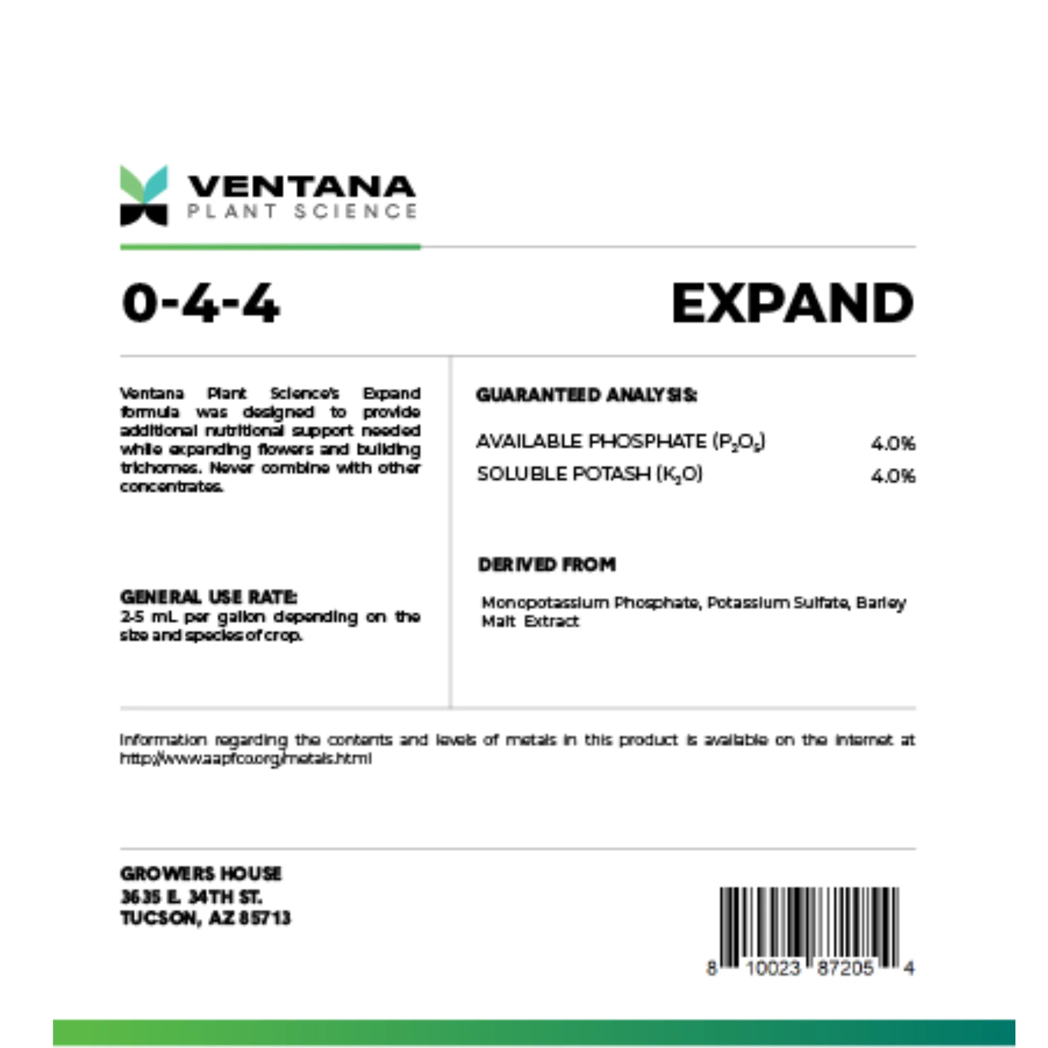 Ventana Plant Science - Expand 0-4-4 (Flower Booster)
