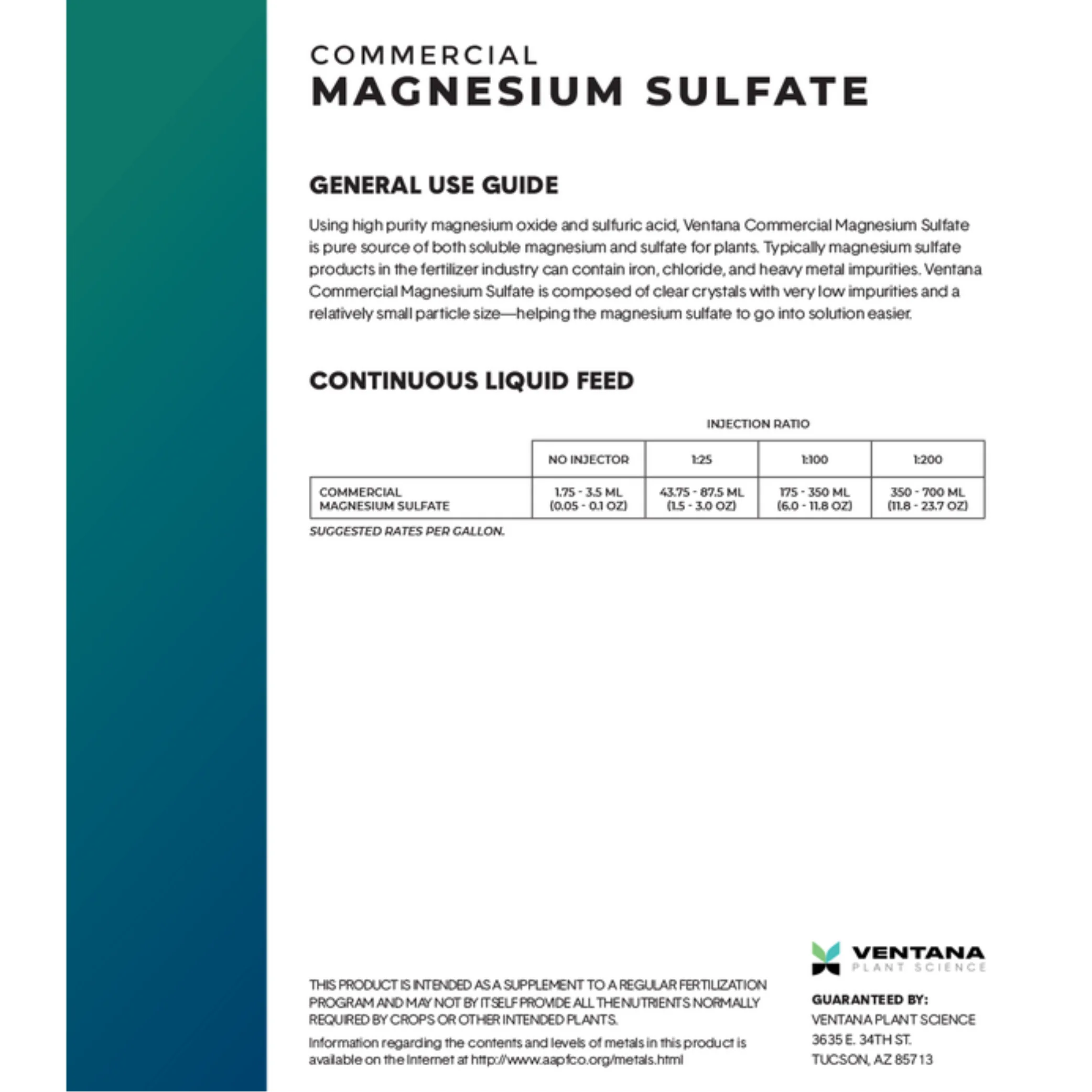 Ventana Plant Science - Magnesium Sulfate (13% S, 9.8% Mg).