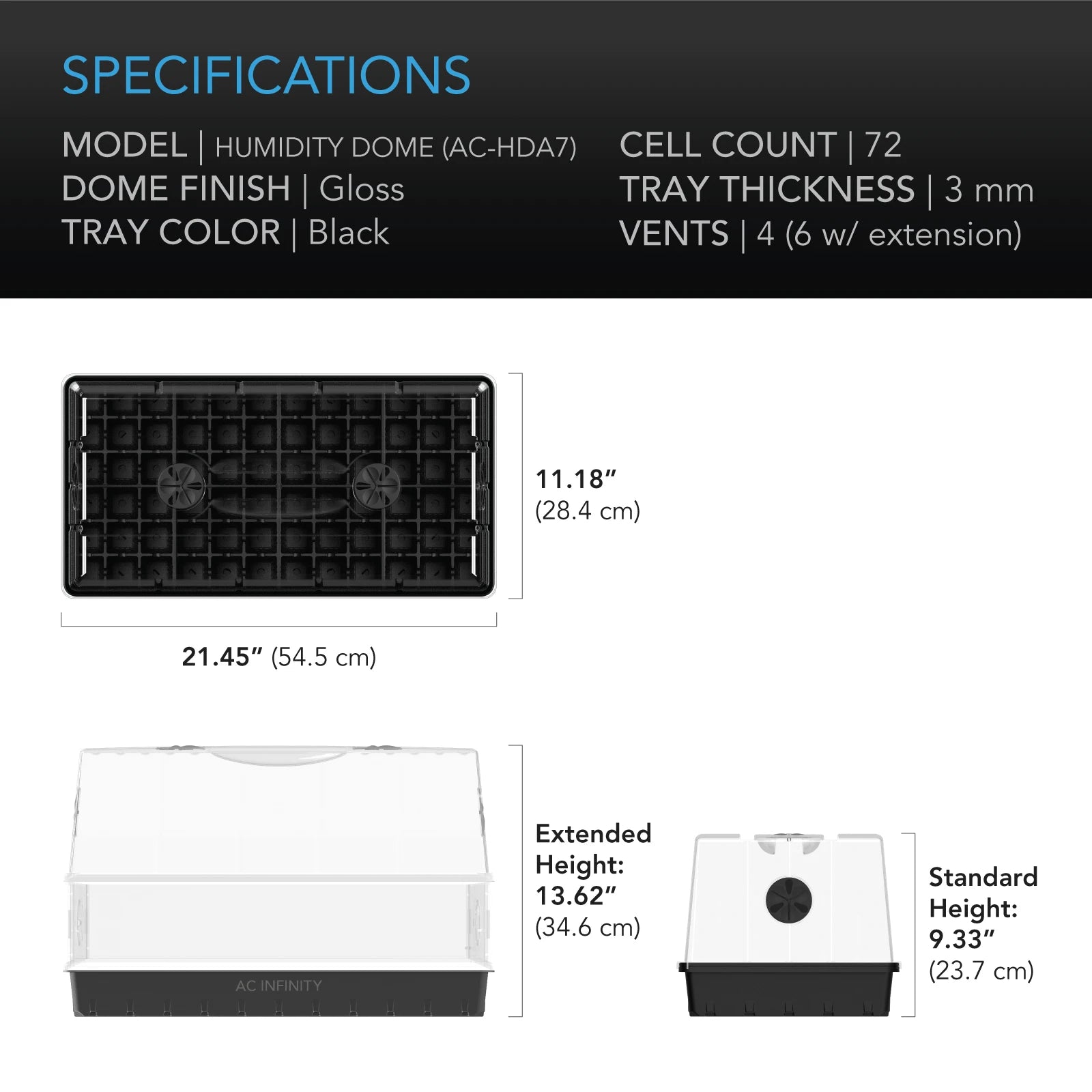 AC Infinity Propagation Kit with Humidity Dome, 6x12 Cell Tray (72 Site)