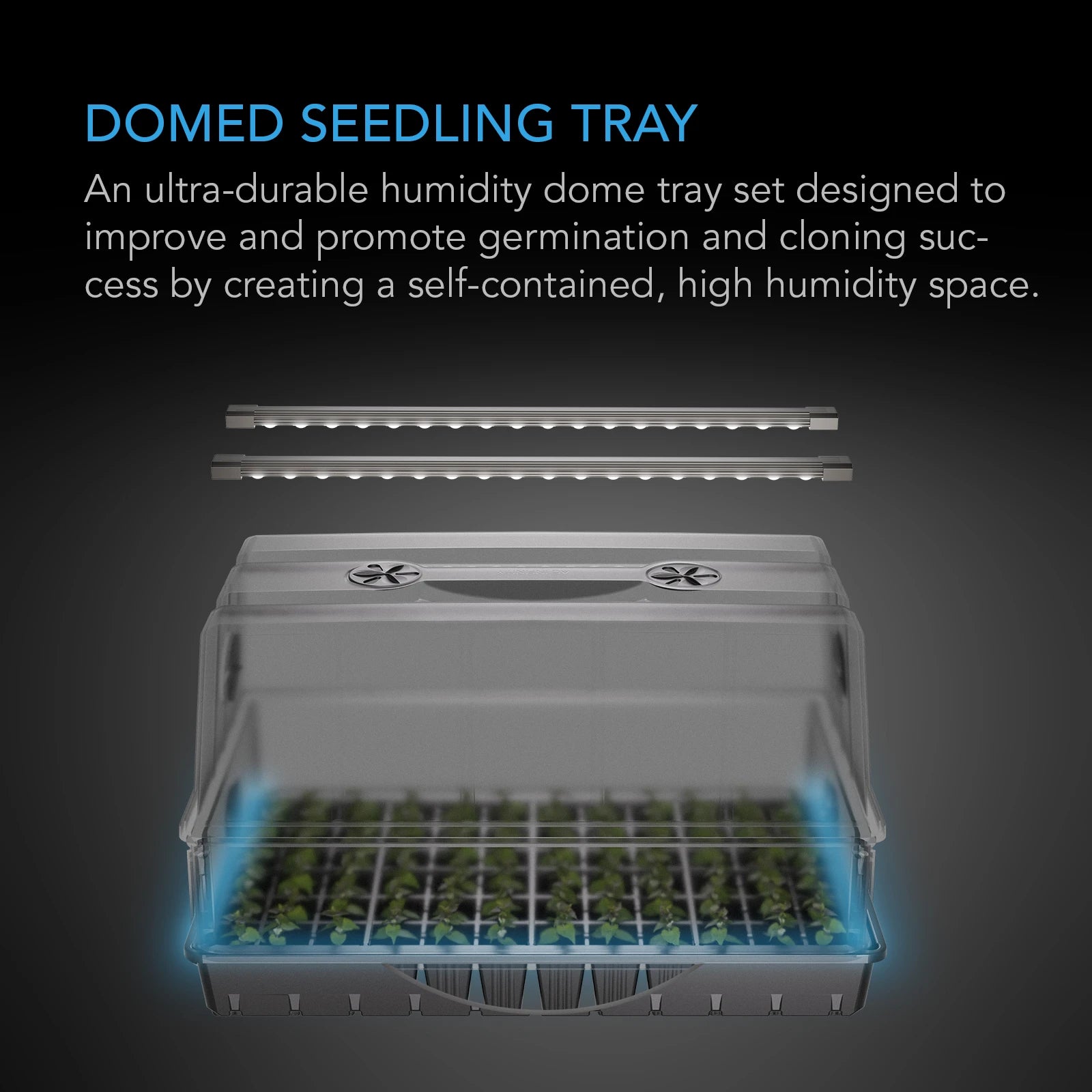 AC Infinity Germination Kit with Humidity Dome and LED Grow Light Bars, 6x12 Cell Tray (72 Site)