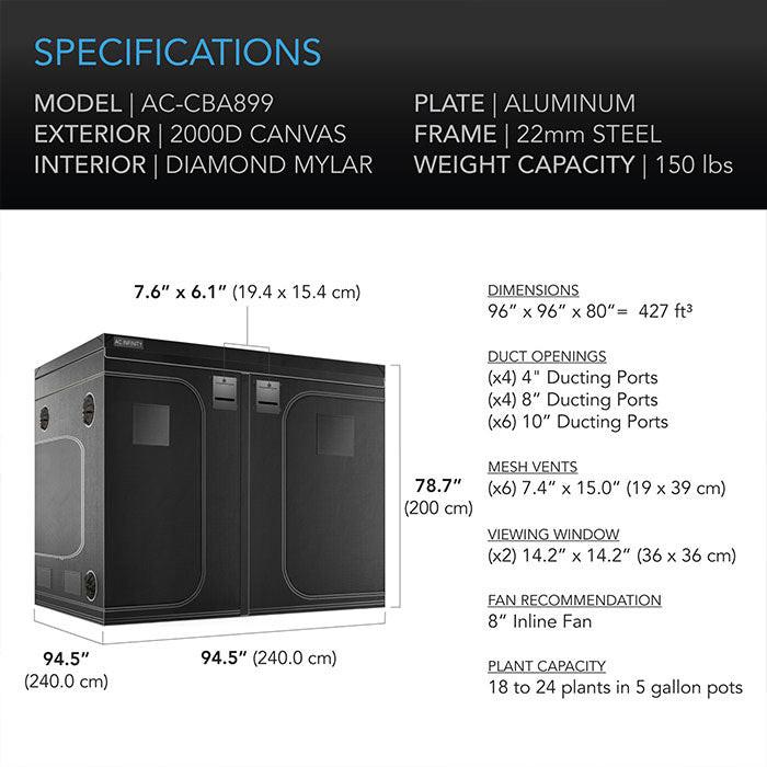 grow tent dimensions AC Infinity 8x8 CLOUDLAB 899 Advance Grow Tent 96"x96"x80"