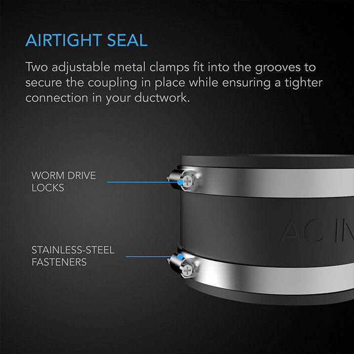 AC Infinity Noise Reduction Duct Coupler with Stainless Steel Clamps, 8"