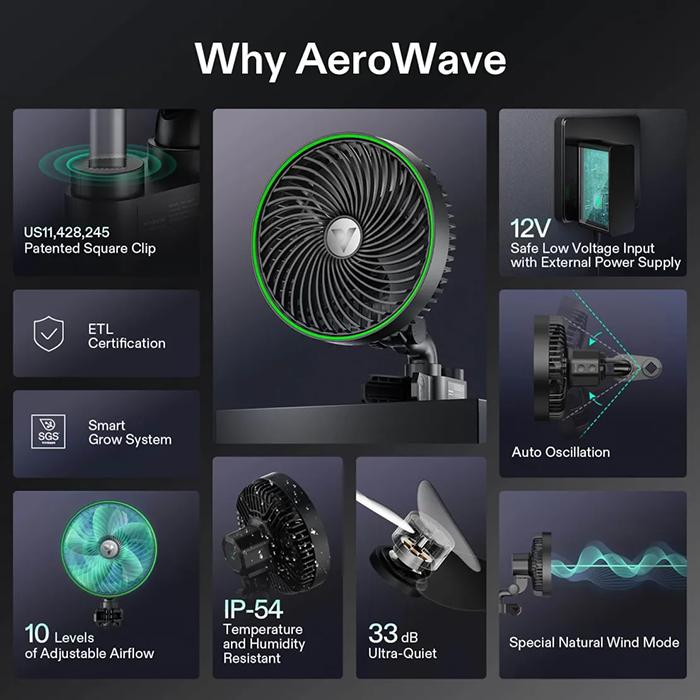 grow tent oscillating fan AeroWave E6 6" Grow Tent Clip-on Fan, Auto Oscillation Clip Fan with 10 Speed