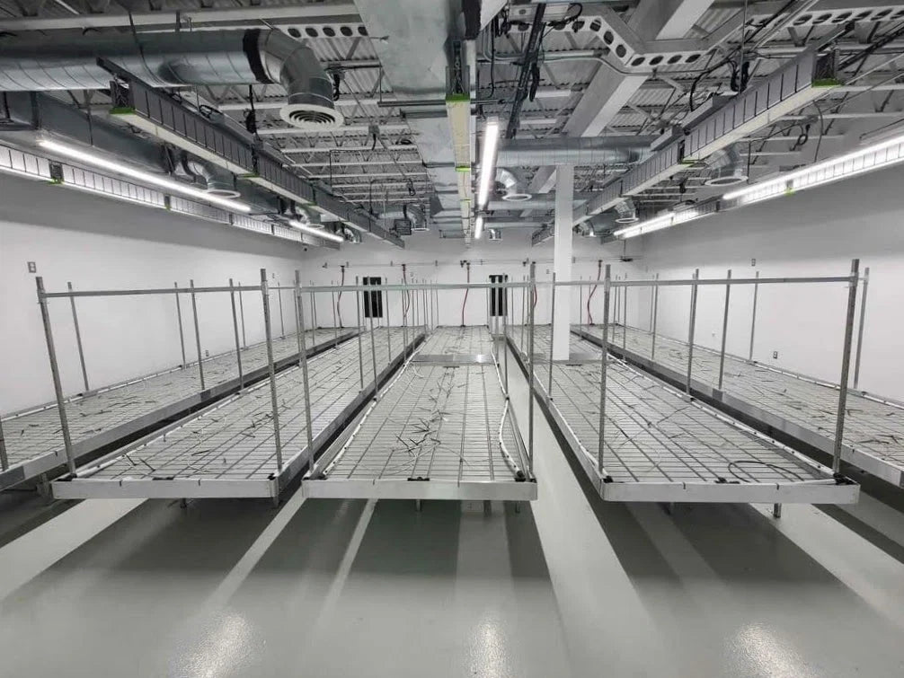 CM Horticulture ST - Stationary Bench: 6 Foot Width x 30 Foot Length x 12 Inch Height, Plastic Trays