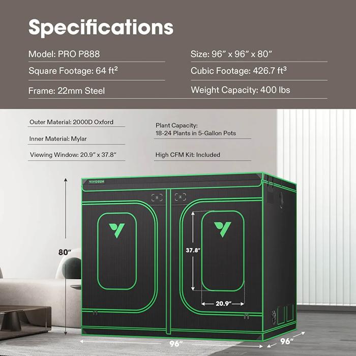 cfm calculator grow tent Vivosun P888 8' x 8' Grow Tent Pro