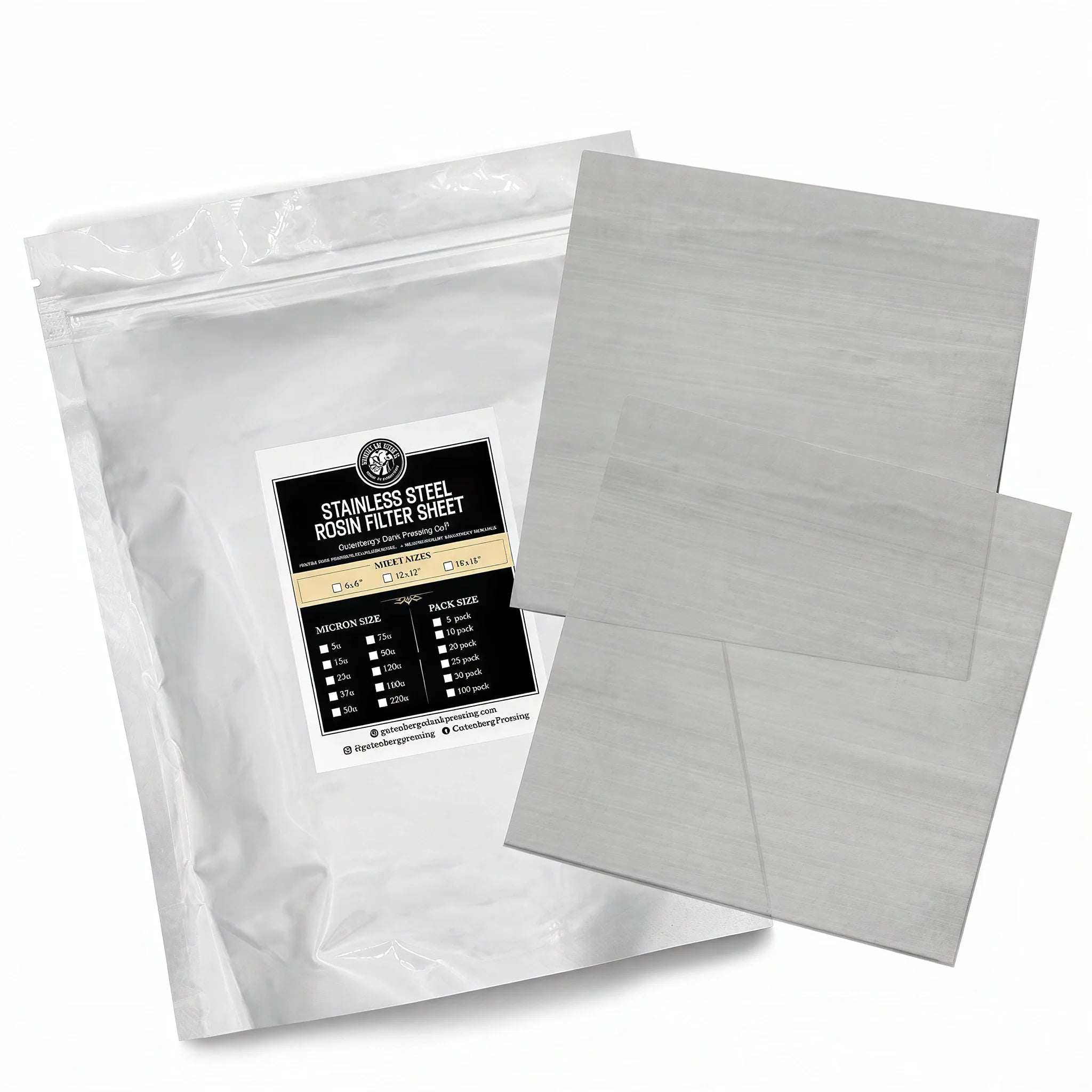 Gutenbergs Dank Pressing Co. 18" x 18" Stainless Steel Rosin Filter Sheets, 25 Micron - Pack of 5