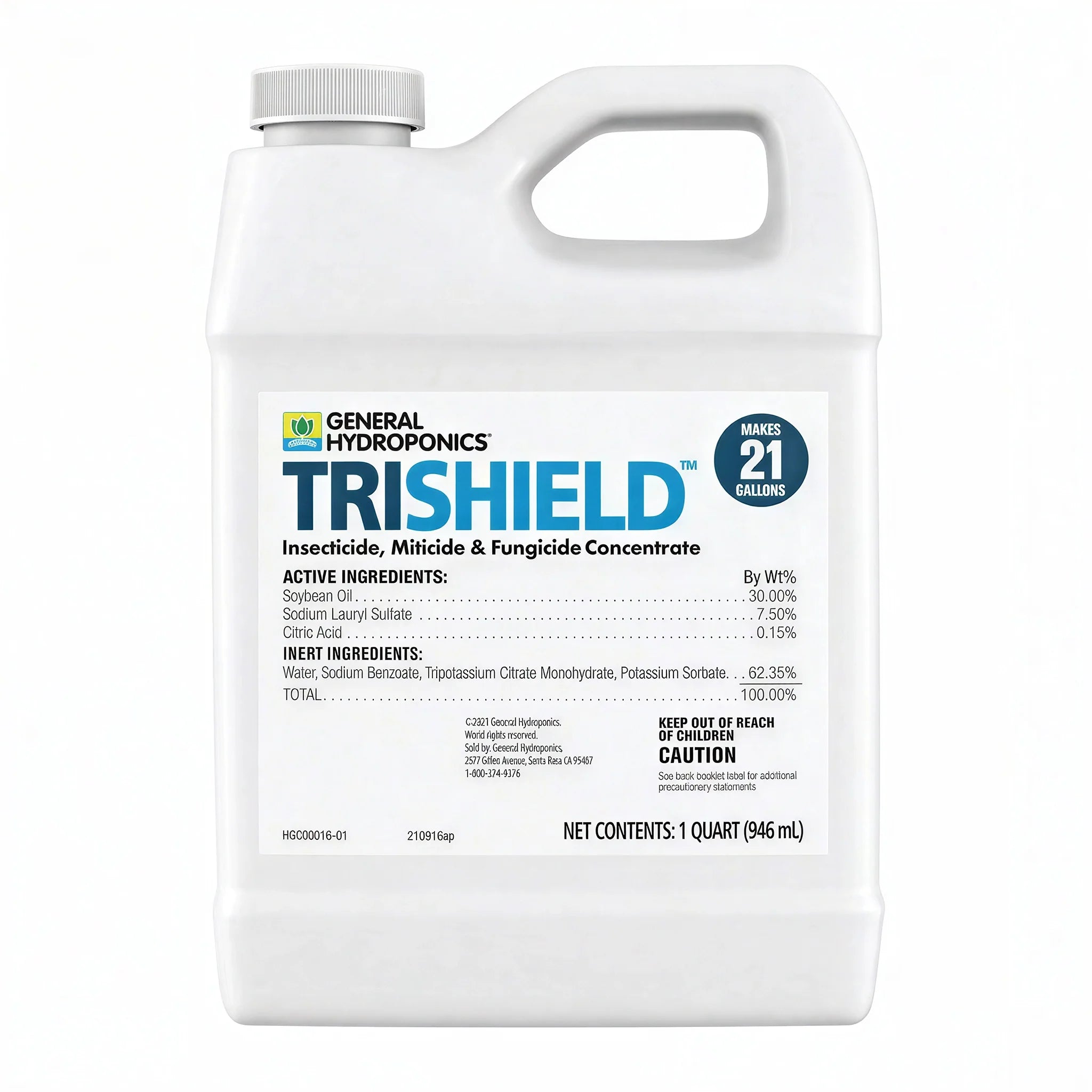 General Hydroponics TriShield Insecticide, Miticide & Fungicide Concentrate, 1 Quart