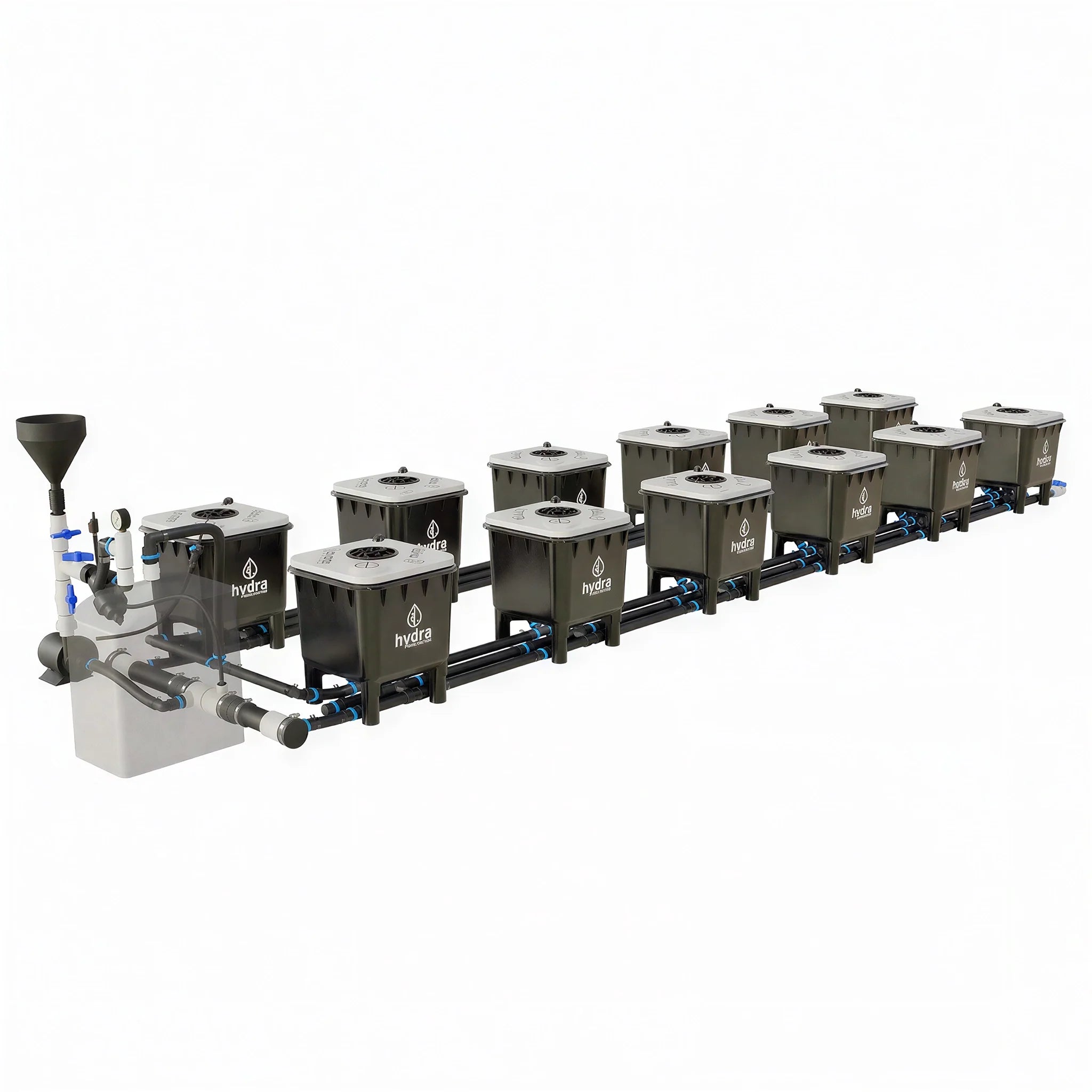HydraMax Professional RDWC Hydroponic System, 2-Row, 12-Site System