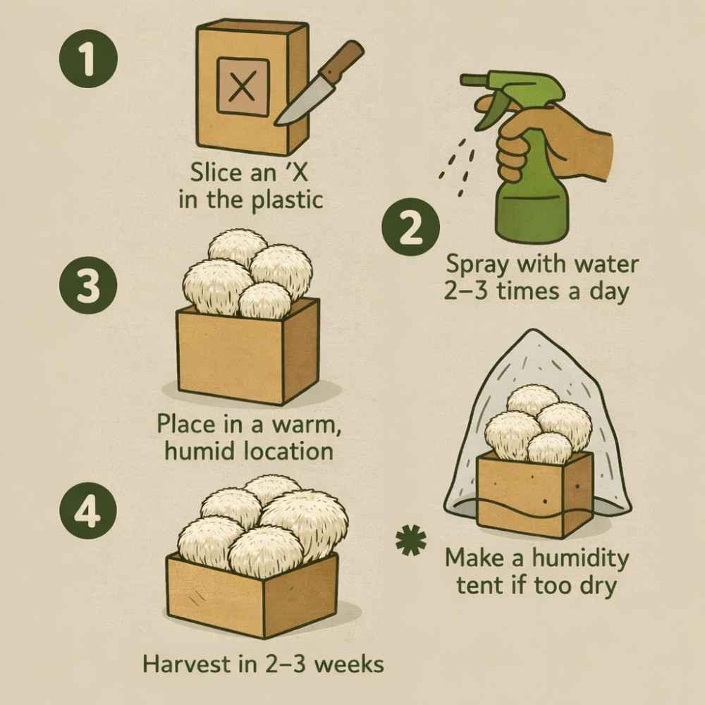 Lion's Mane Mushroom Growing Kit - 5 LBS Spray and Grow.