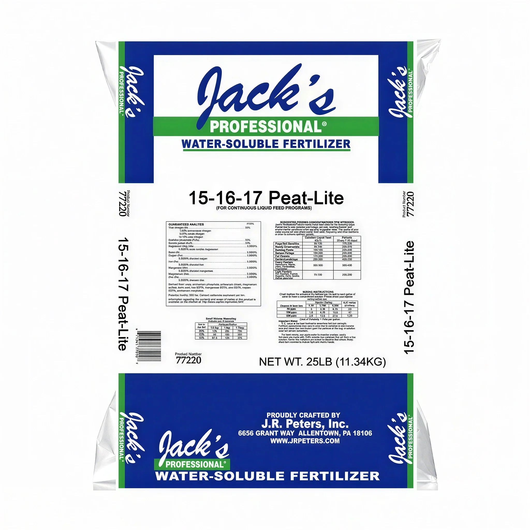 Jack's Professional 15-16-17 Peat-Lite Water Soluble Fertilizer, 25 lbs.