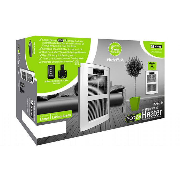 King Electric LPW ECO2S Electronic Wall Heater, 4500 Watt, 208/240 Volt, White