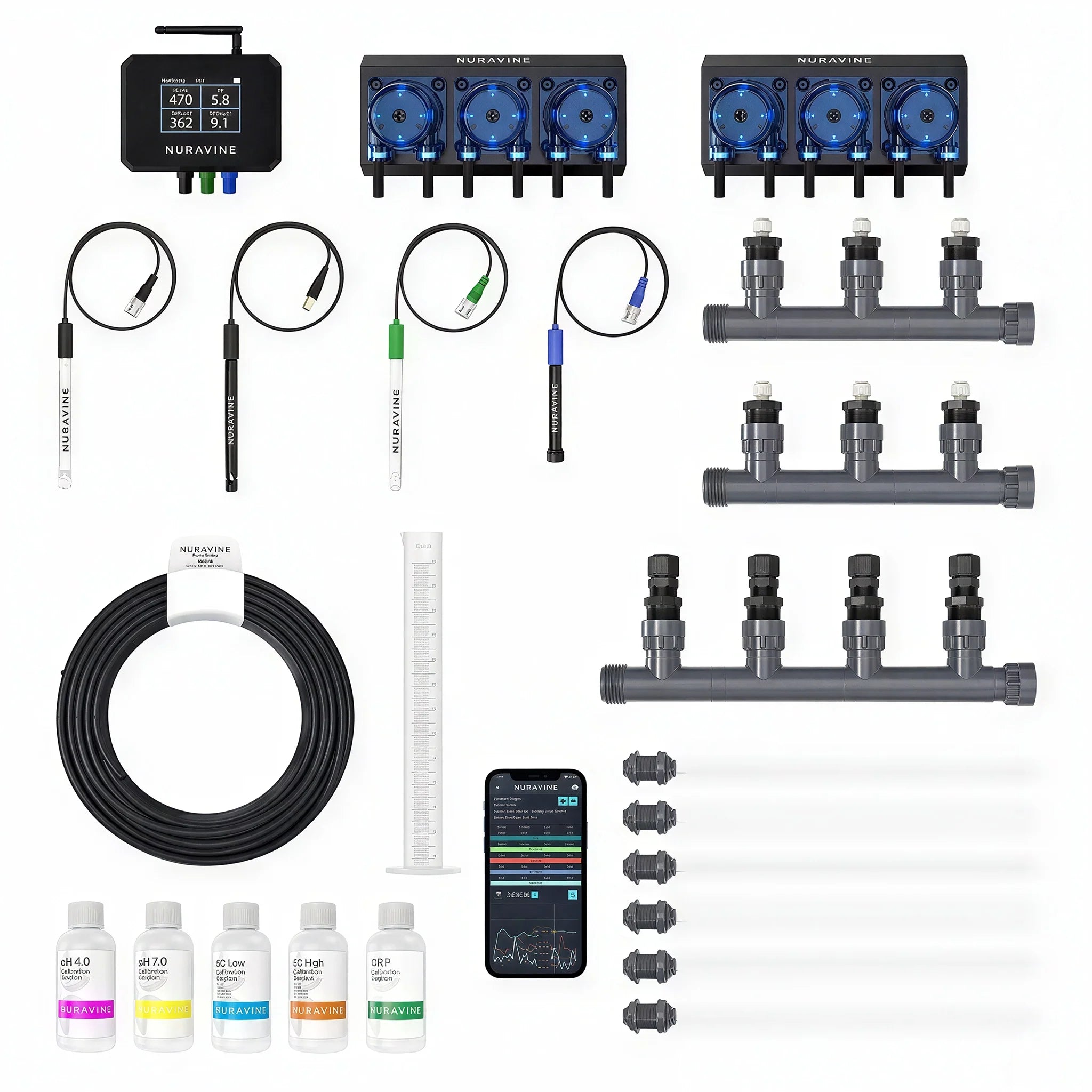 Nuravine Aurora pH Nutrient Dosing System, Advanced Bundle with 3/8 Inch Tubing