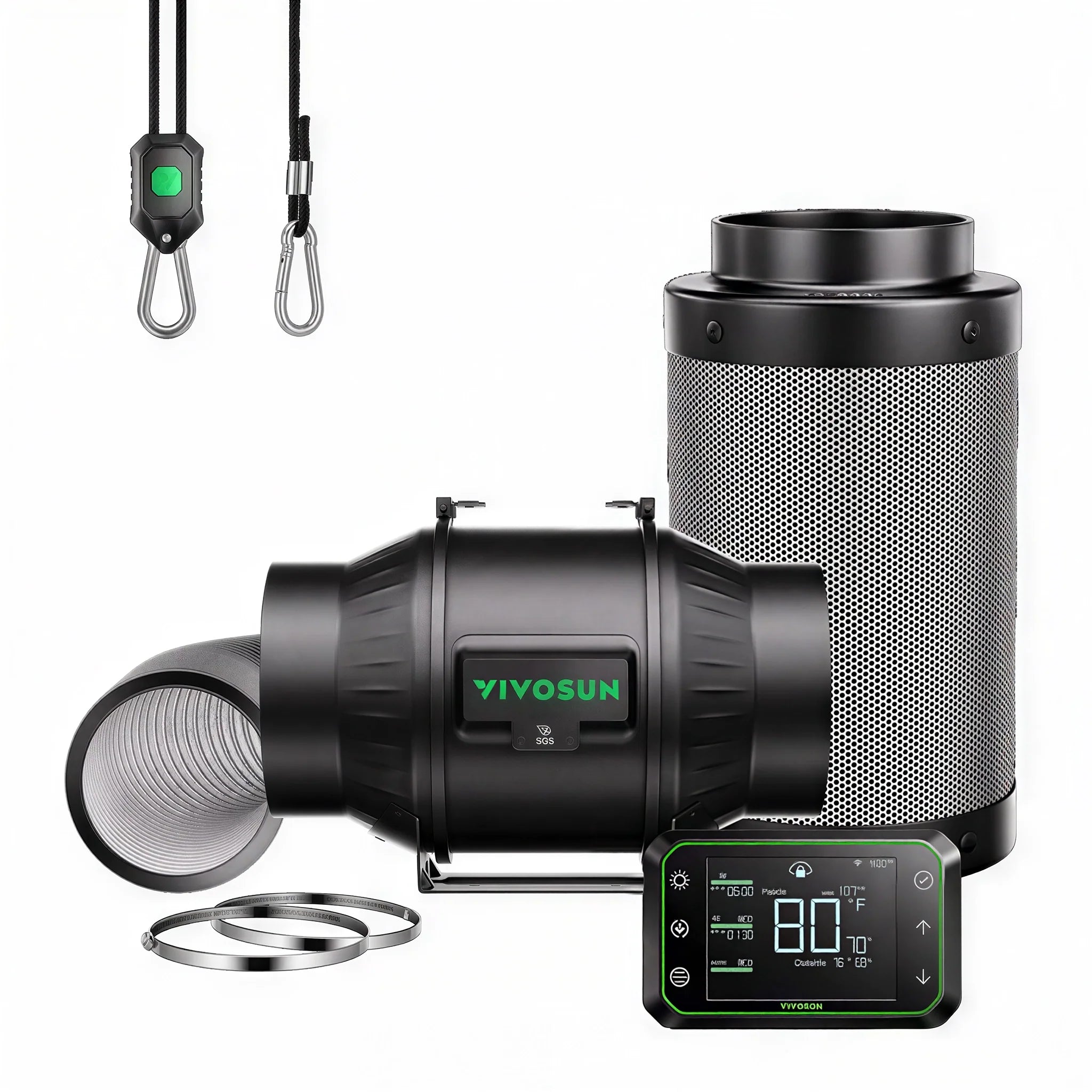 Vivosun Smart Air Filtration Kit Pro, AeroZesh T Inline Fan, E42A Controller, Carbon Filter, & Ducting Combo