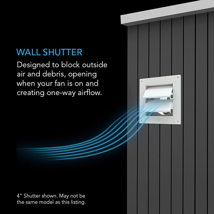 AC Infinity Wall-Mount Duct Shutter, White Steel, 6"