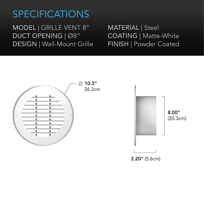 AC Infinity Wall-Mount Duct Grille Vent, White Steel