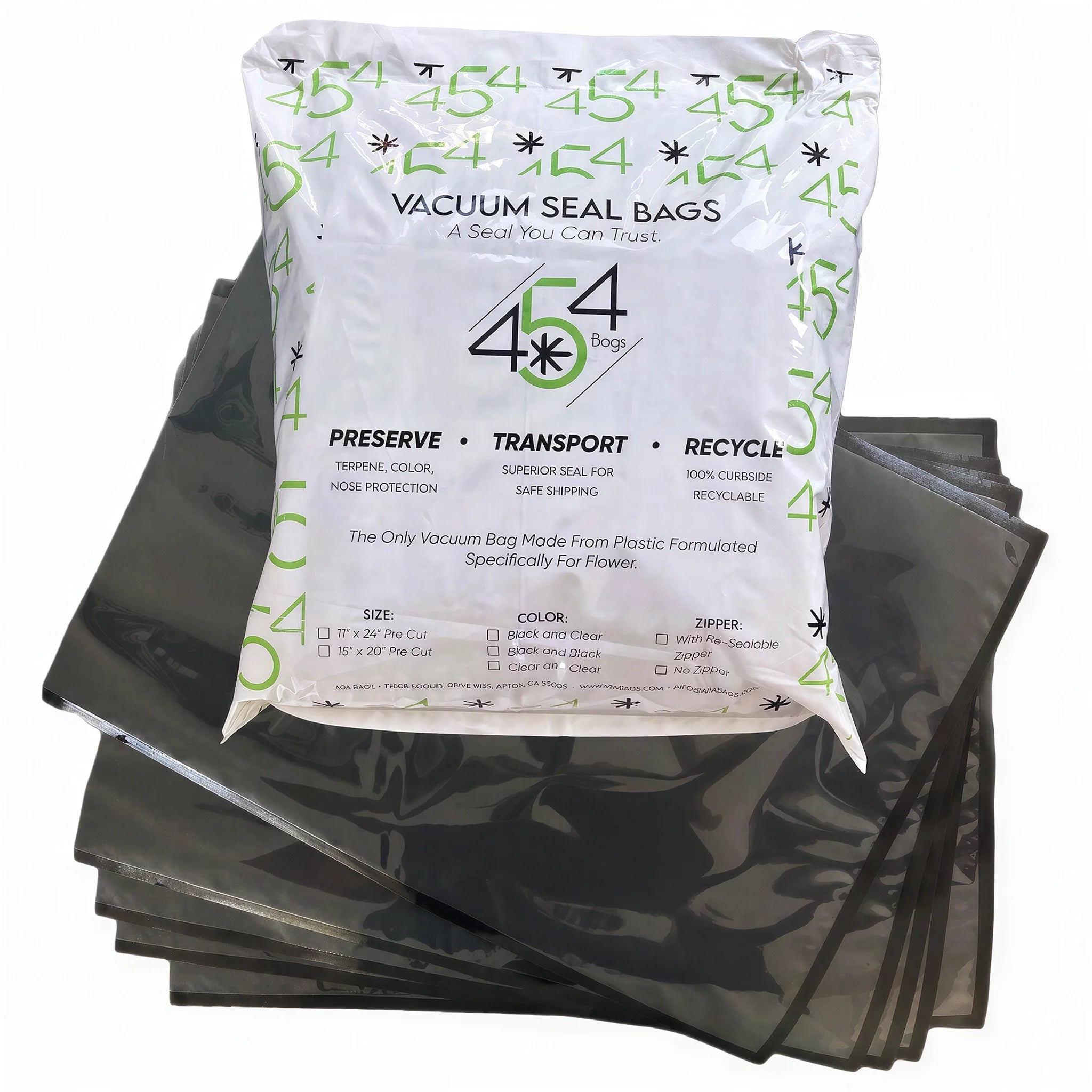 454 Bags Vacuum Seal Storage Bags, 5 mil, 15 Inch x 20 Inch, Black & Clear - Pack of 250