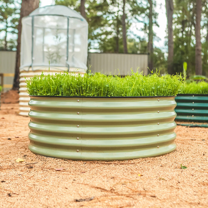 Vego Garden 17 Inch Tall 42 Wide Round Metal Raised Garden Bed - Olive Green
