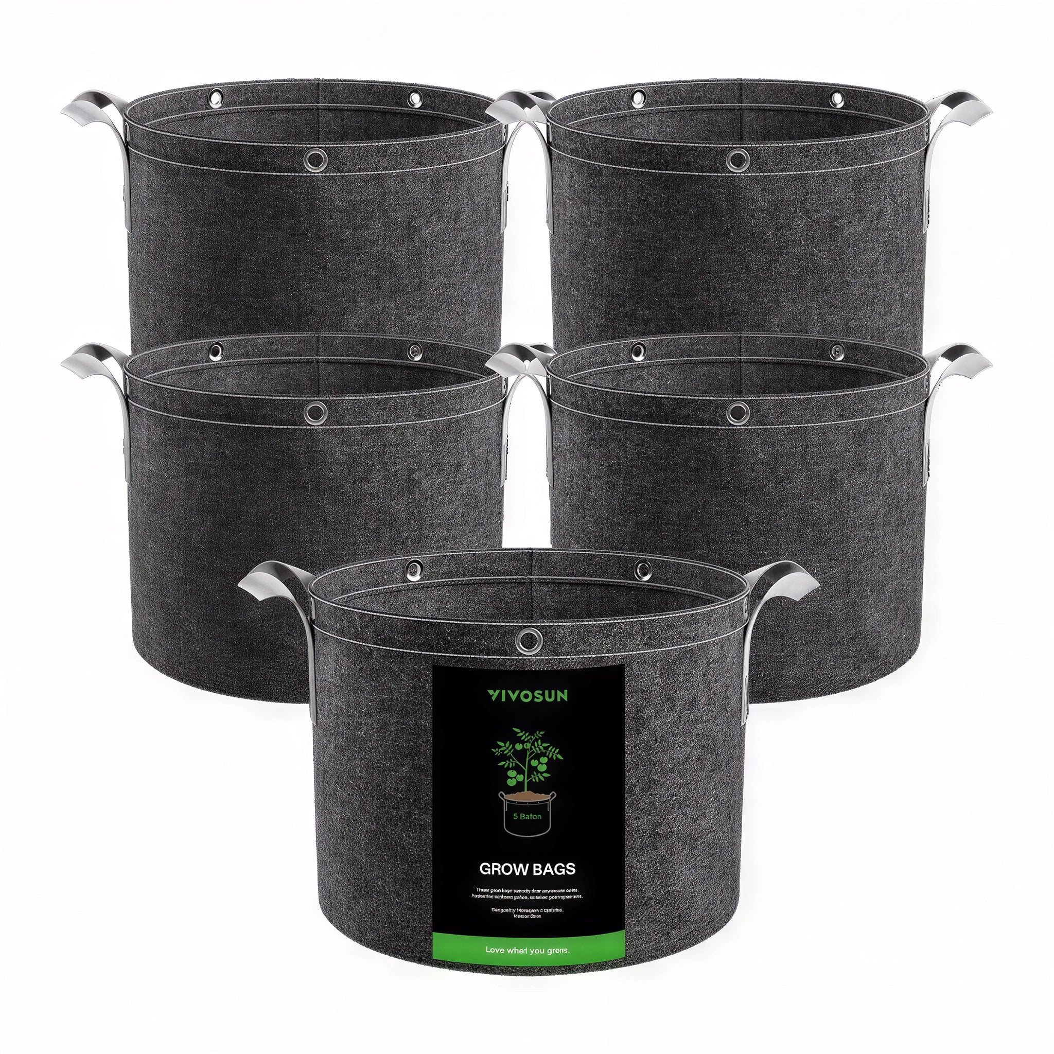 Vivosun Thick Nonwoven Fabric Pot with Handles & Multi-Purpose Rings, 5 Gallon, Pack of 5