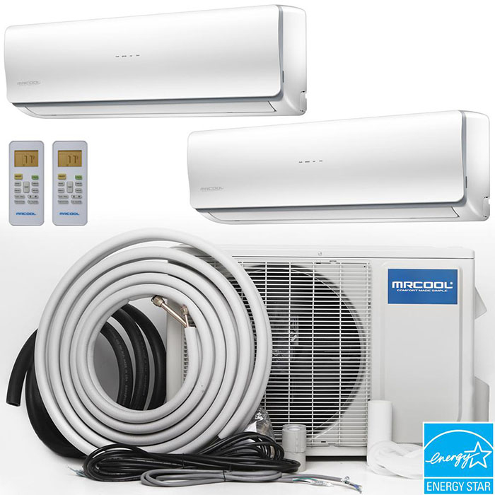 MRCOOL Olympus Ductless Split Air Conditioner System with Heat Pump - 2 Zone Wall Mounted with Install Kit, 230V