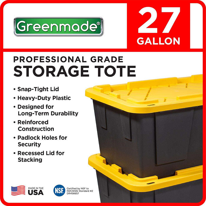 by Greenmade Professional Storage Totes, 12-Gallon, Black/Yellow, Pack Of 4  Totes