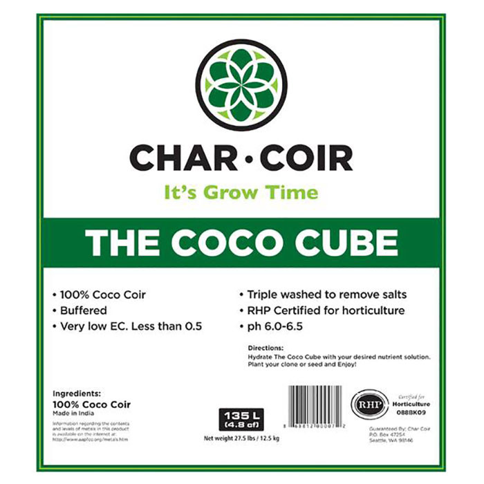 Char Coir Coco Cube Rhp Certified Coco Coir 2 25 Liter Case Of 32 Coco Coir Soilless Mixes Soils Containers
