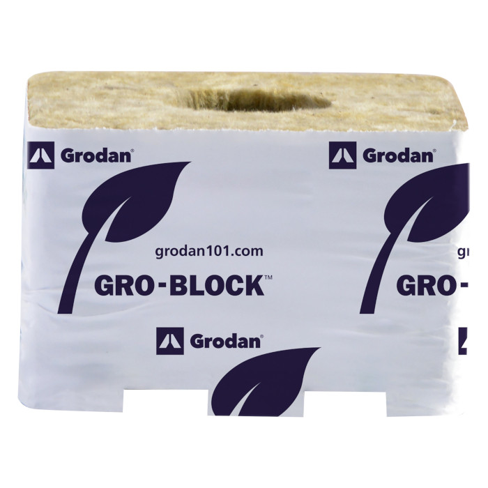 Grodan Gro-Block Improved GR6.5 Small With Hole, 4" X 4" X 2.5" - Case Of 216 Rockwool Blocks ...