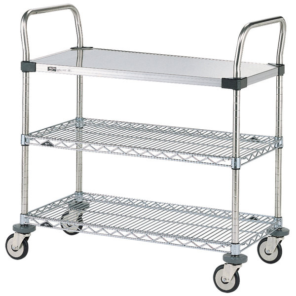 375 lbs Capacity 2 Shelves Metro MW Series Stainless Steel Utility Cart 30 Length x 18 Width x 38 Height