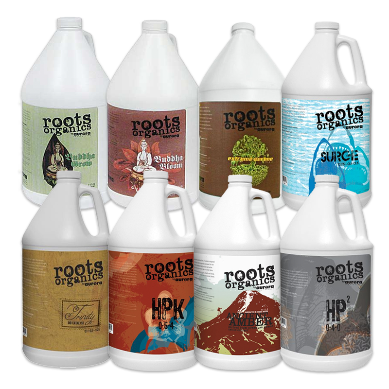 Bottles of Roots Organics Nutrient Package